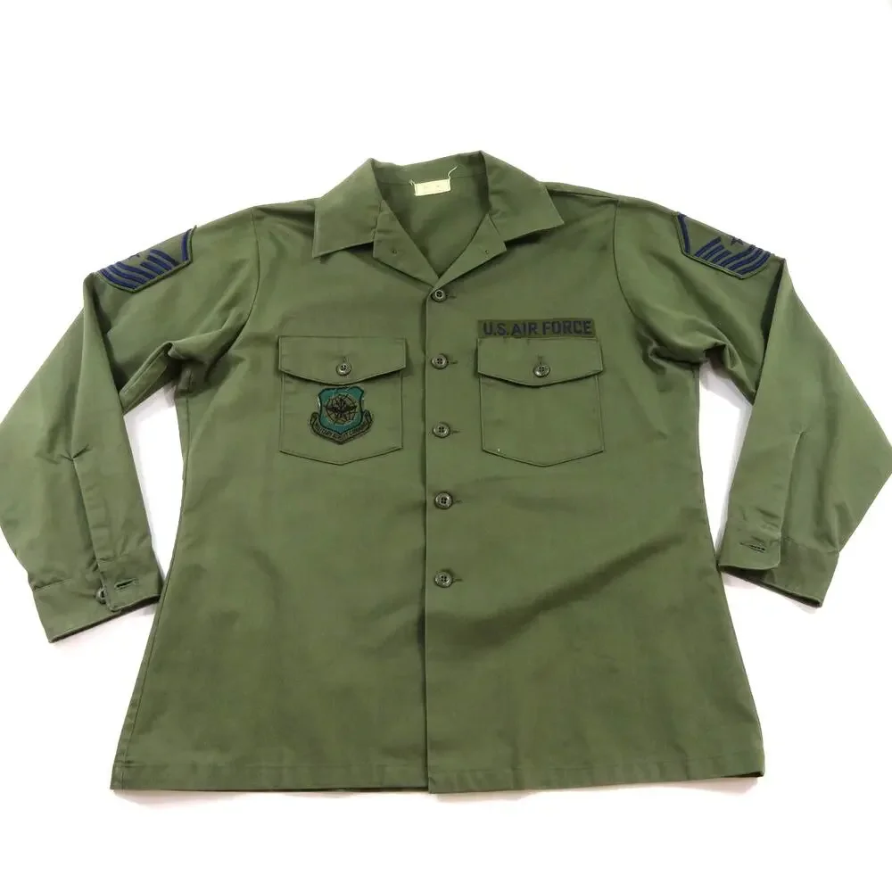 Military Utility Shirt OD Green Poly Cotton Sz 17.5 36 BDU 1980s